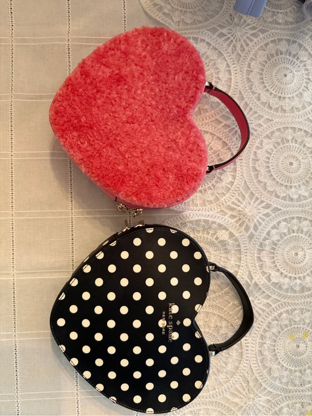 kate spade duo novelty bag Heart Pink Faux Fur & Polka Dot